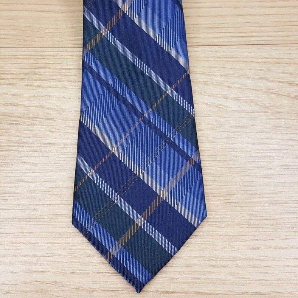 CLUB ROOM Mens Neck Tie Blue Plaid Check Modern Classic Necktie